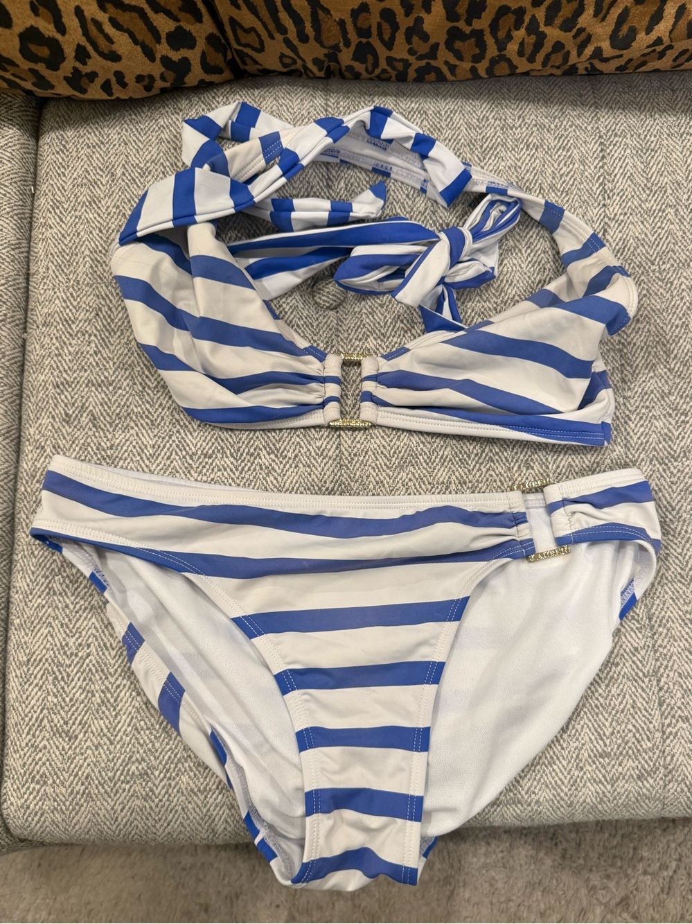 Lauren Ralph Lauren Blue White Stripe Halter Bikini 2 Piece Swimsuit